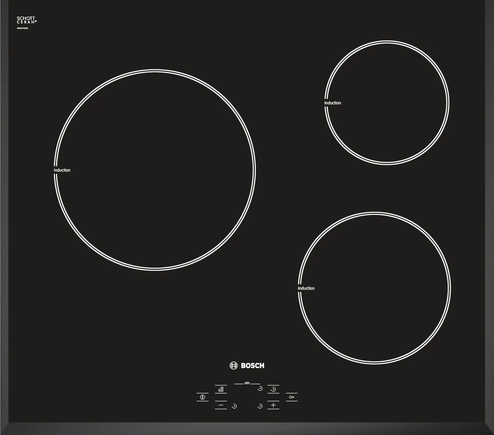 Induction hob 60 cm Black, surface mount without frame