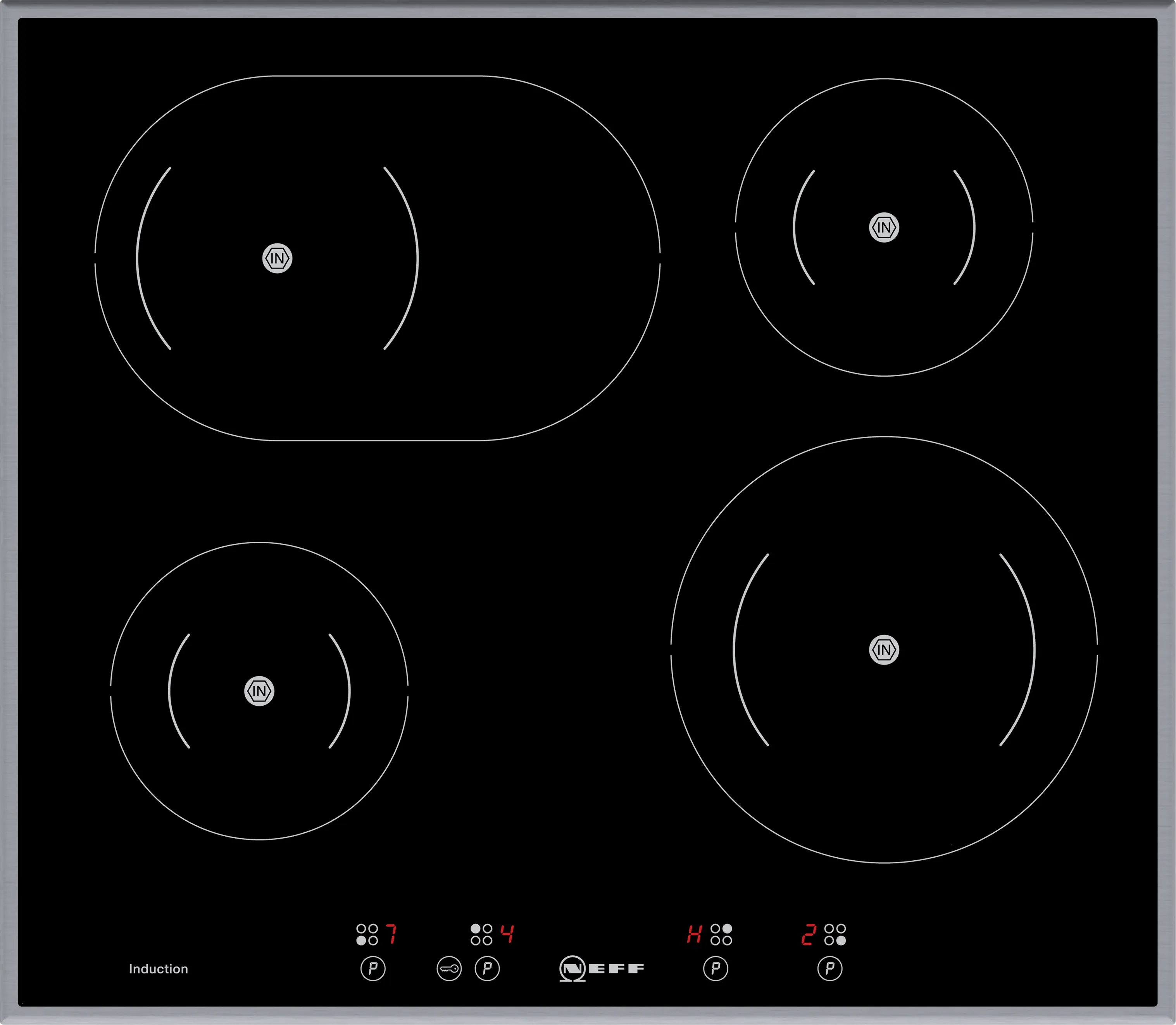  Induction hob 60 cm control panel on the cooker, surface mount with frame