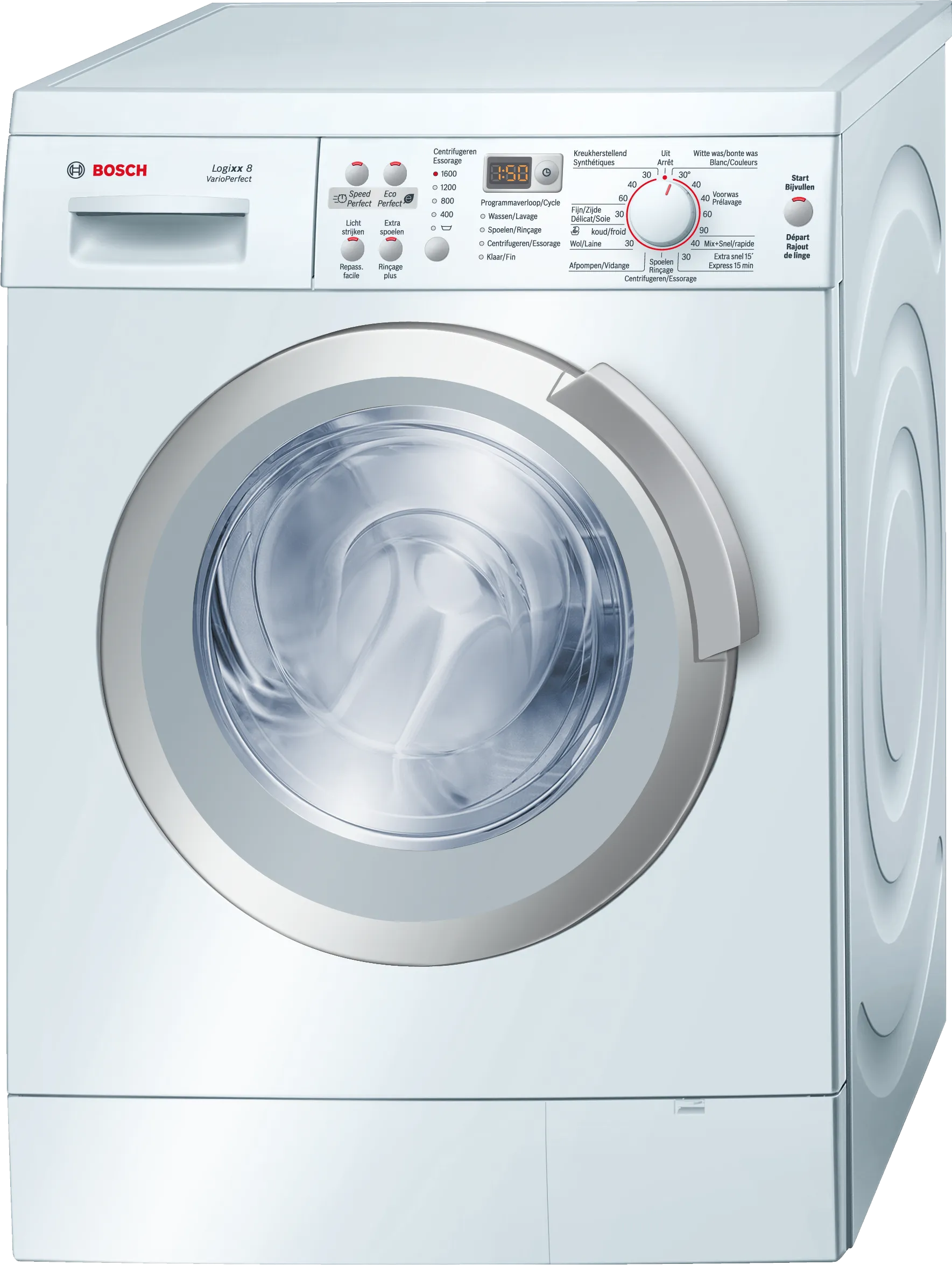 washing machine, frontloader fullsize 8 kg 1600 rpm, White