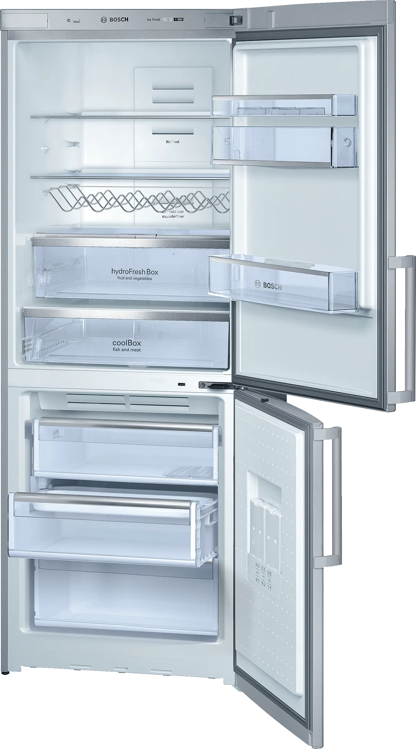 free-standing fridge-freezer with freezer at bottom 185 x 70 cm Brushed steel (with anti-fingerprint), Total No Frost