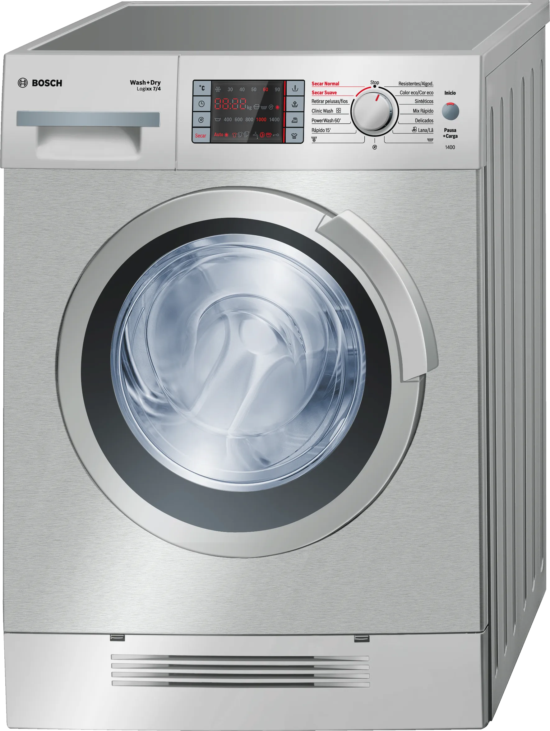 washer-dryer 7/4 kg 1400 rpm, Silver-inox / stainless steel