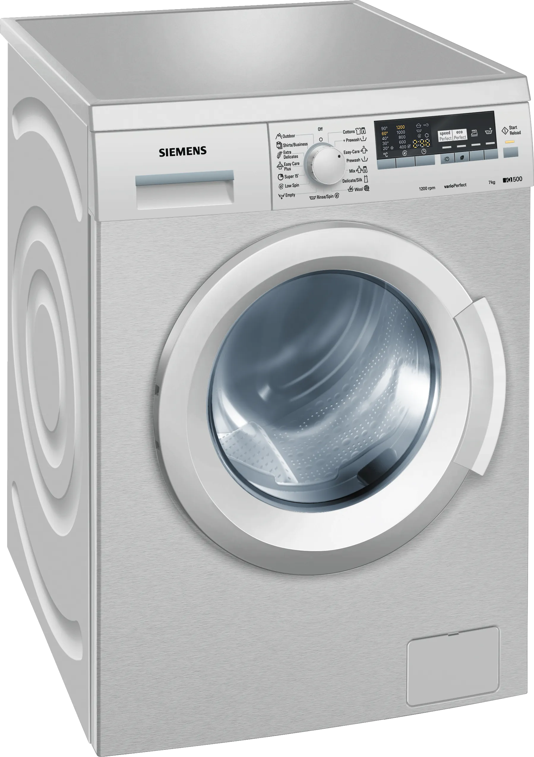iQ500 washing machine, frontloader fullsize 7 kg 1200 rpm, Silver-inox / stainless steel