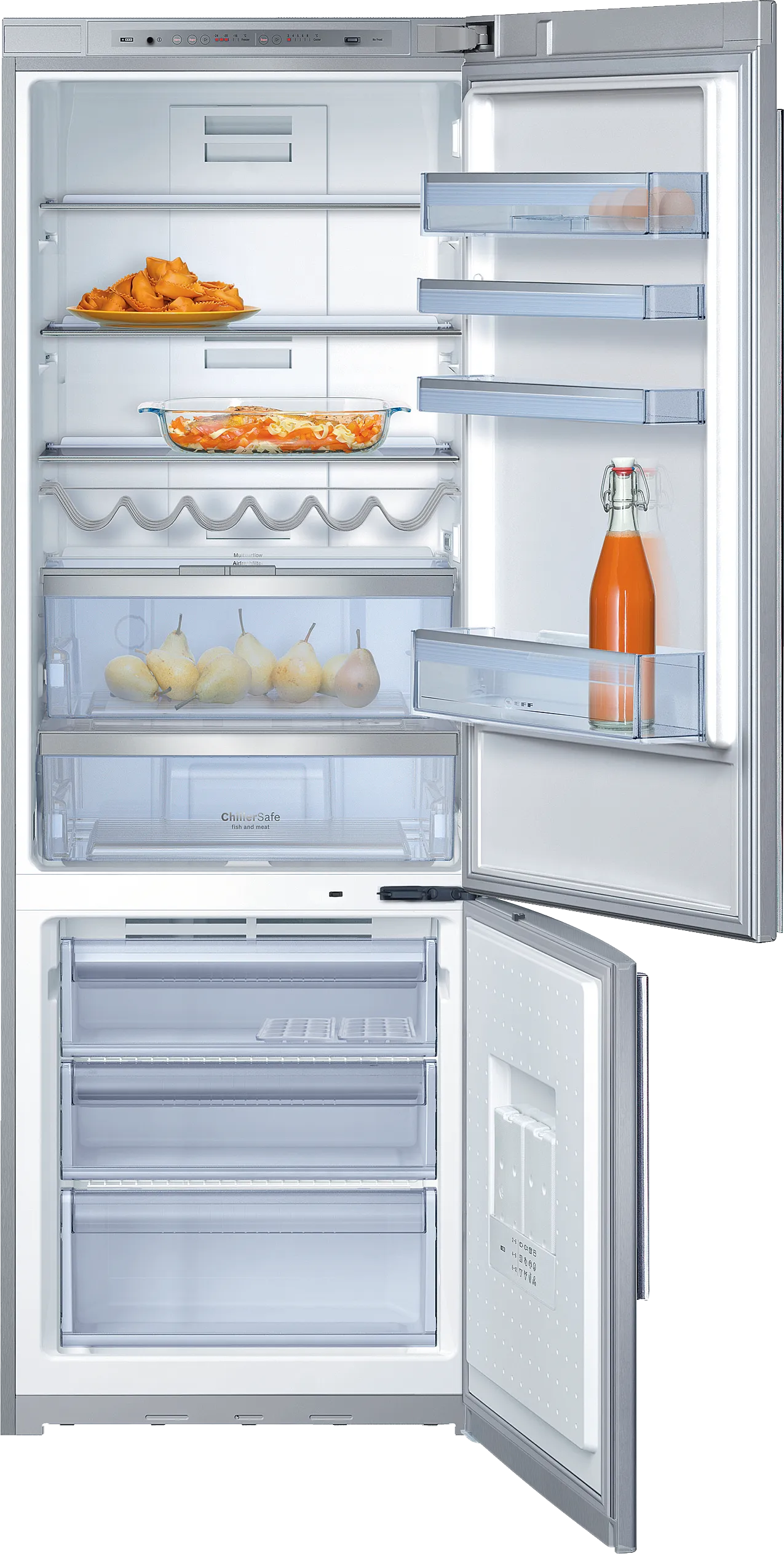 N 70 free-standing fridge-freezer with freezer at bottom 200 x 70 cm Brushed steel anti-fingerprint, Total No Frost
