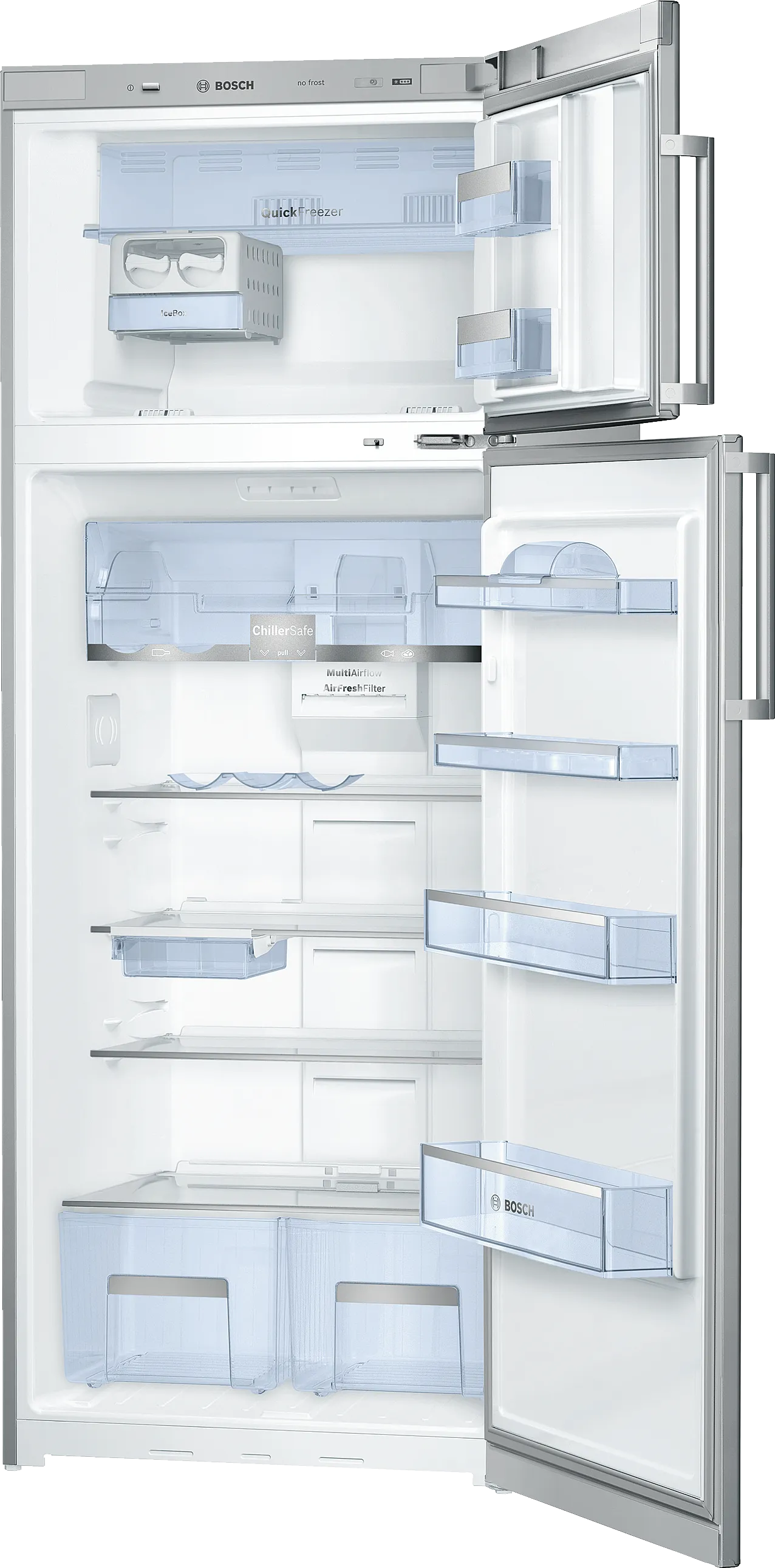 Series 6 free-standing fridge-freezer with freezer at top 186 x 70 cm Brushed steel (with anti-fingerprint), Total No Frost