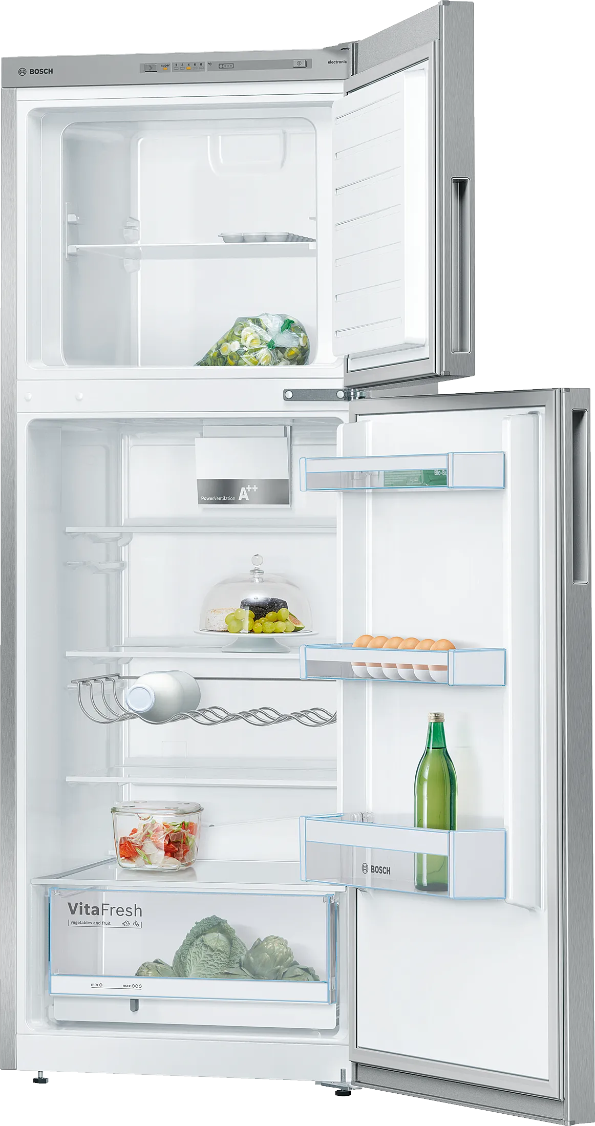 Series 4 free-standing fridge-freezer with freezer at top 161 x 60 cm Stainless steel look 