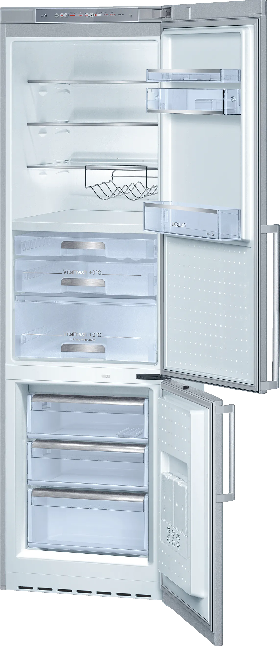  free-standing fridge-freezer with freezer at bottom 200 x 60 cm Brushed steel (with anti-fingerprint)