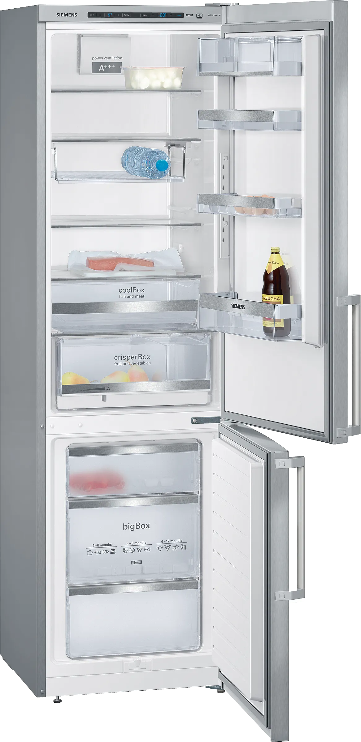 iQ500 free-standing fridge-freezer with freezer at bottom 201 x 60 cm Brushed steel anti-fingerprint