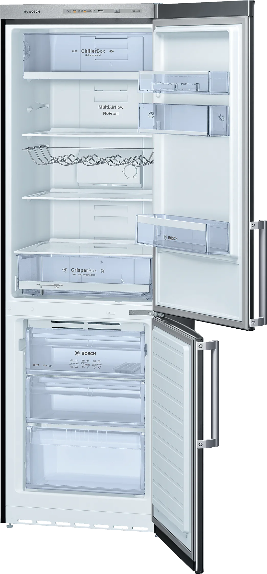 free-standing fridge-freezer with freezer at bottom 186 x 60 cm Black, Total No Frost