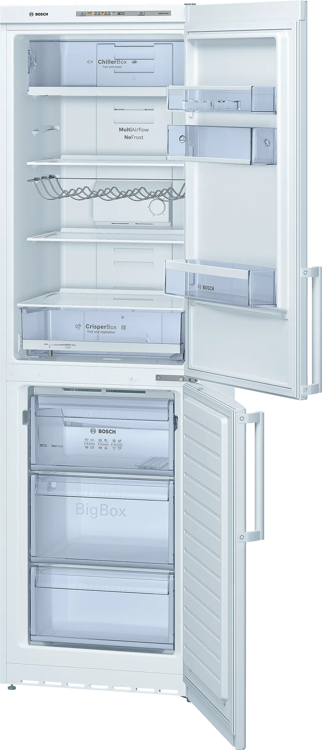 free-standing fridge-freezer with freezer at bottom 201 x 60 cm White, Total No Frost