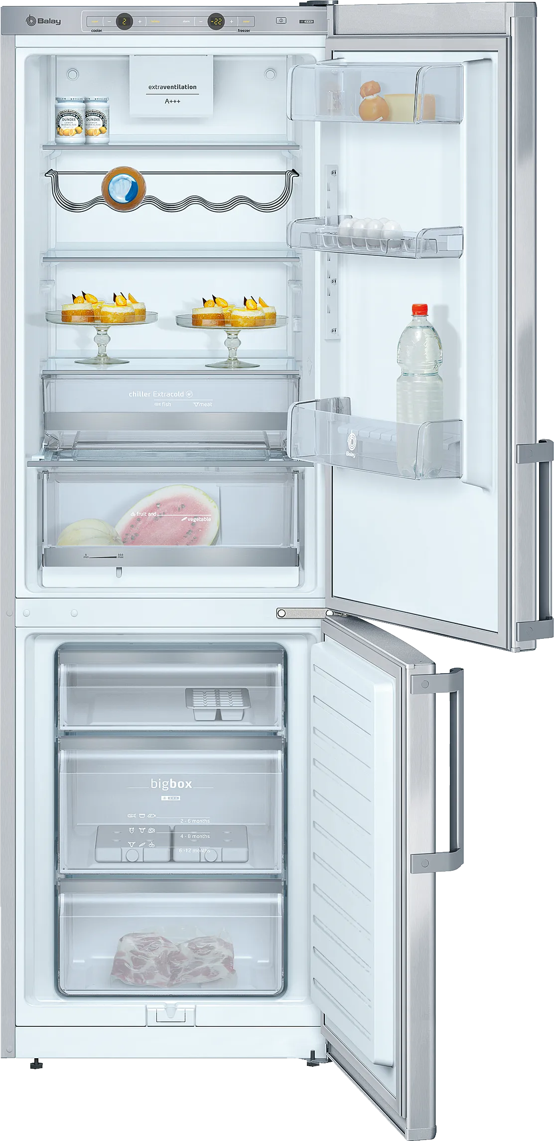  free-standing fridge-freezer with freezer at bottom 186 x 60 cm Brushed steel anti-fingerprint