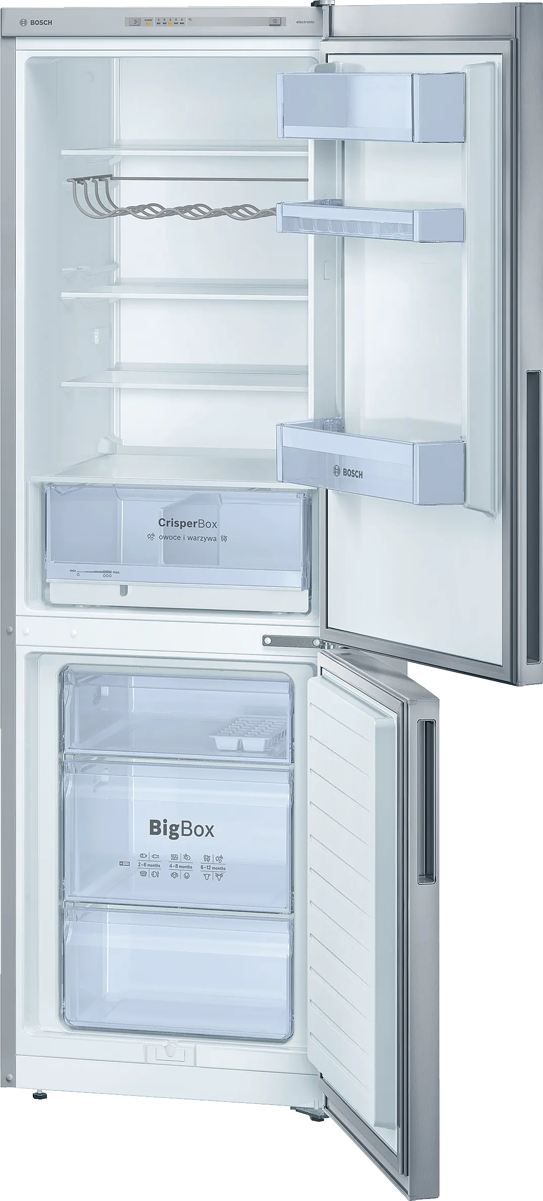 free-standing fridge-freezer with freezer at bottom 186 x 60 cm Brushed steel (with anti-fingerprint)