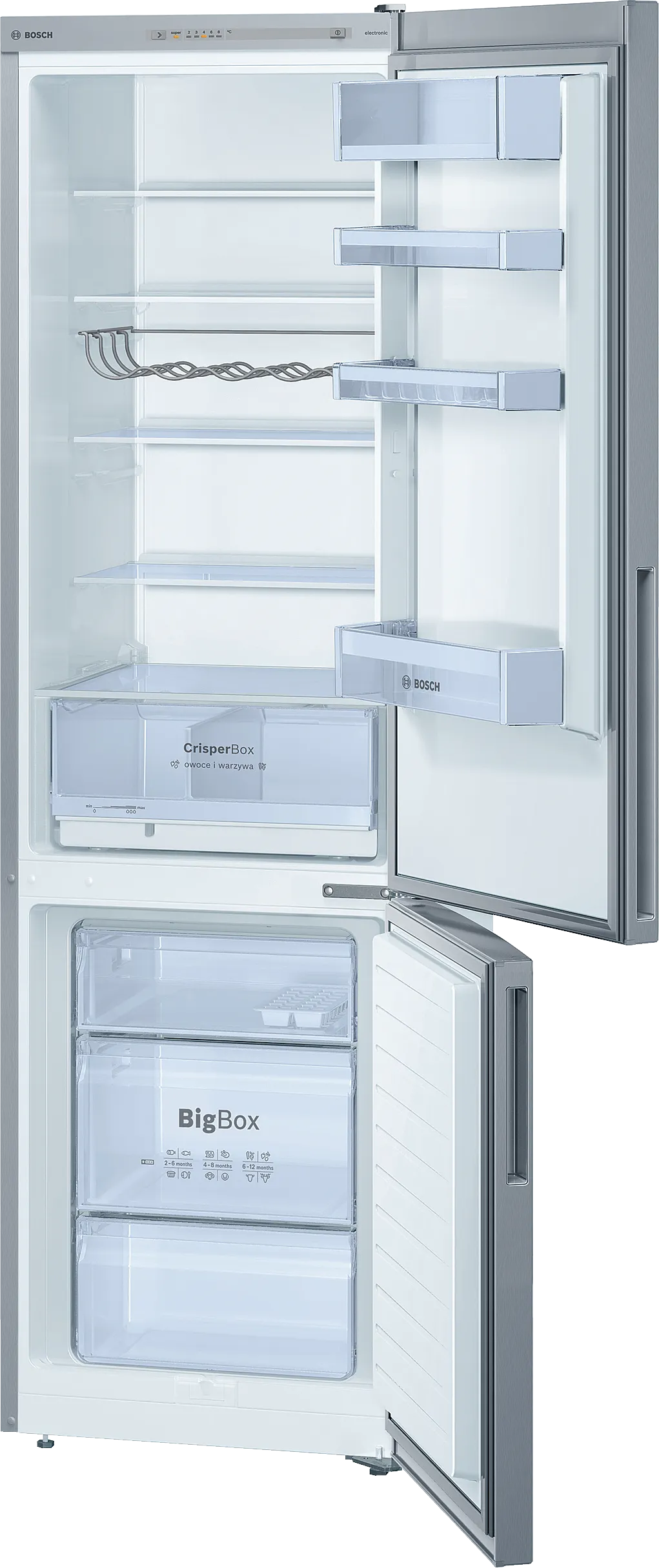  free-standing fridge-freezer with freezer at bottom 201 x 60 cm Stainless steel look