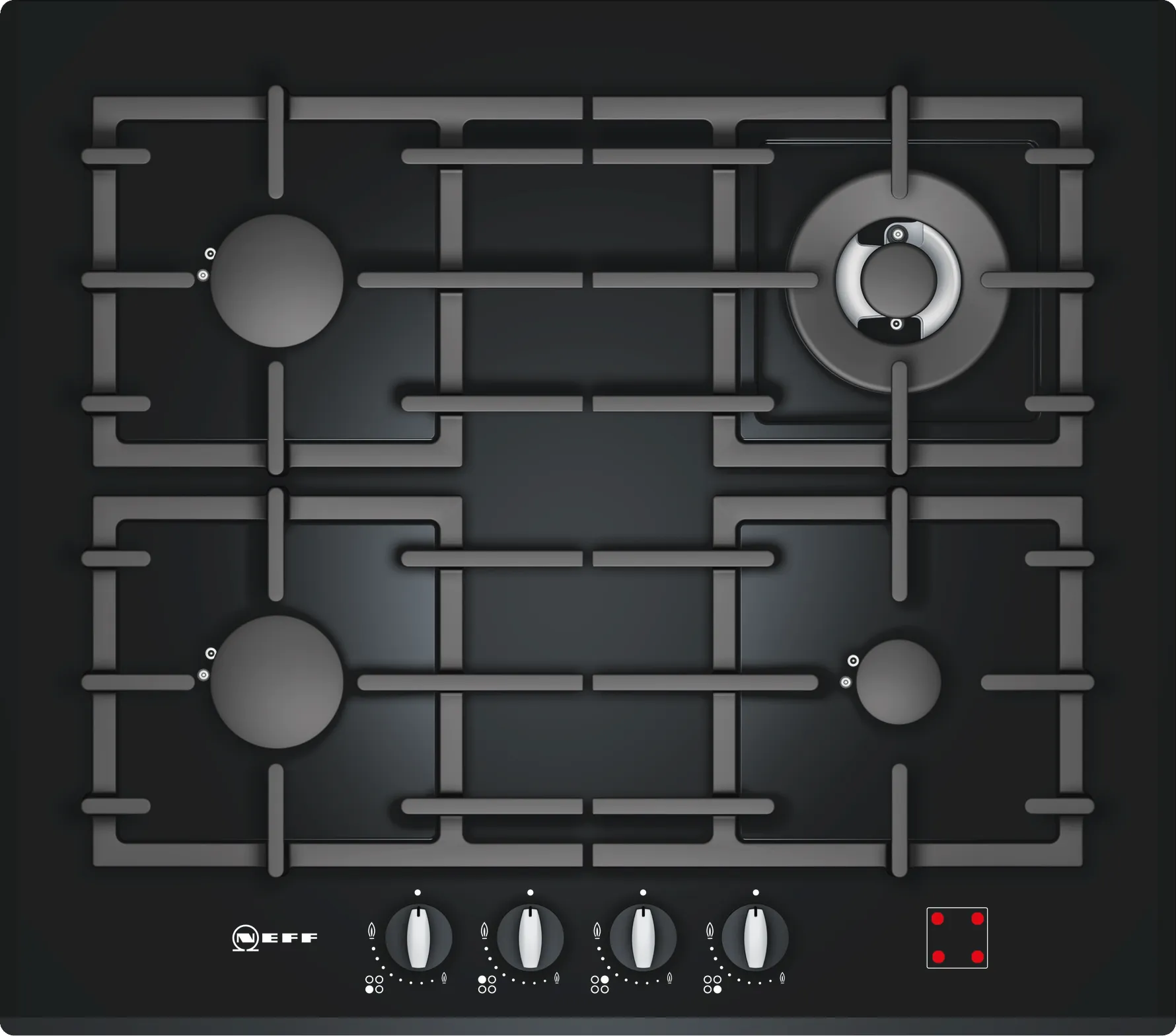 Gas hob 60 cm Tempered glass, Black