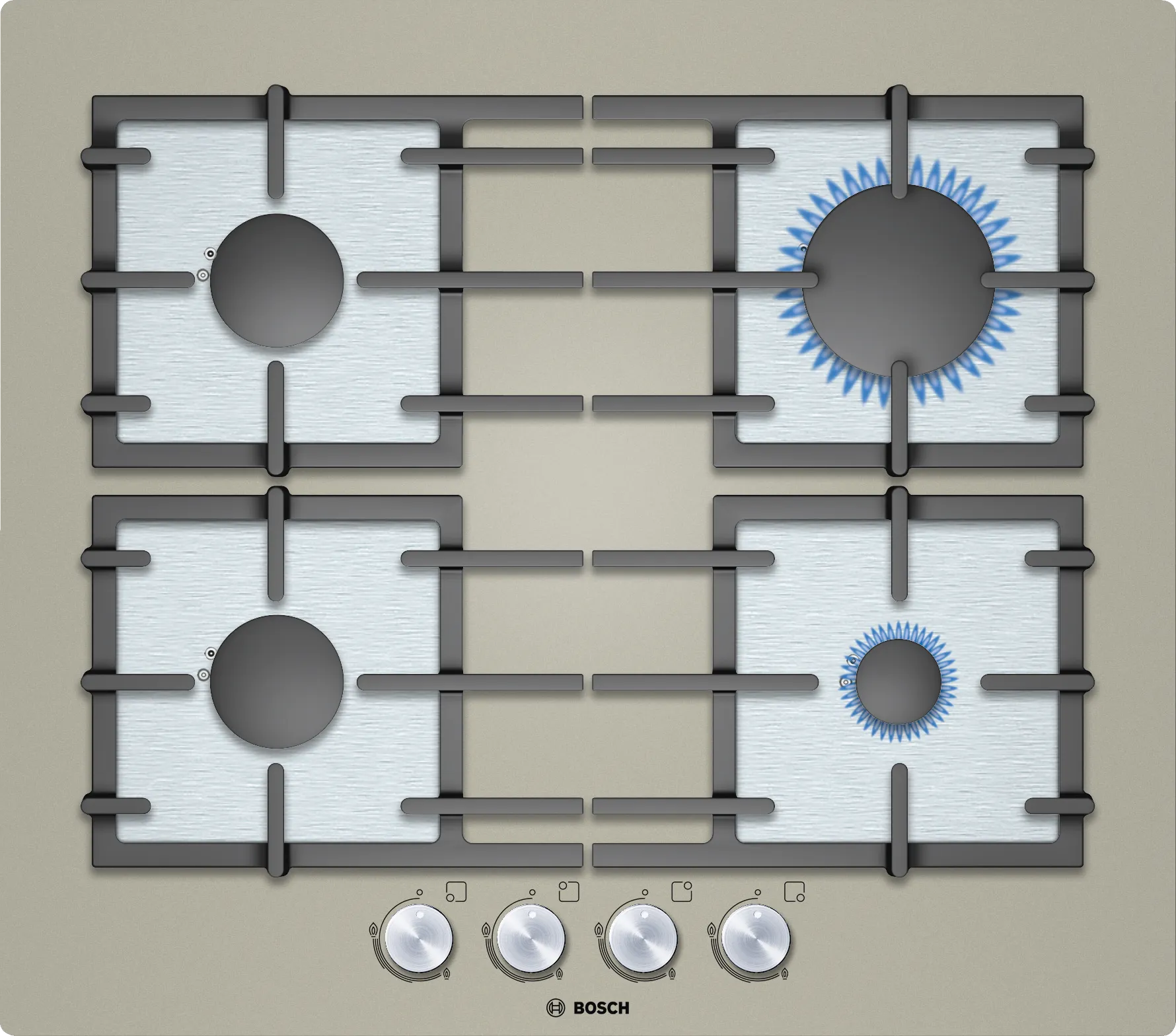 Series 6 Gas hob 60 cm Tempered glass, quarz metallic