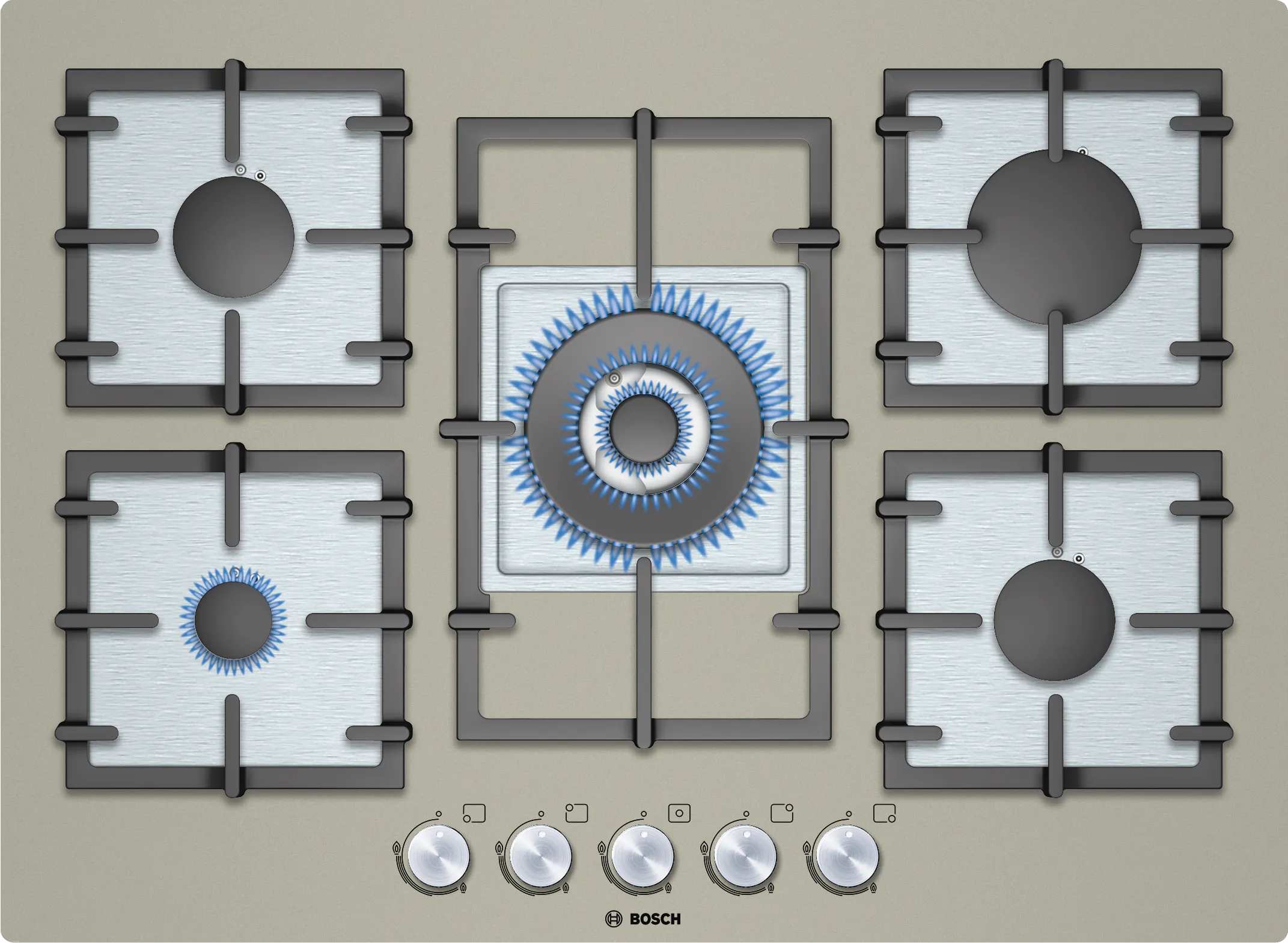 Series 6 Gas hob 70 cm Tempered glass, quarz metallic