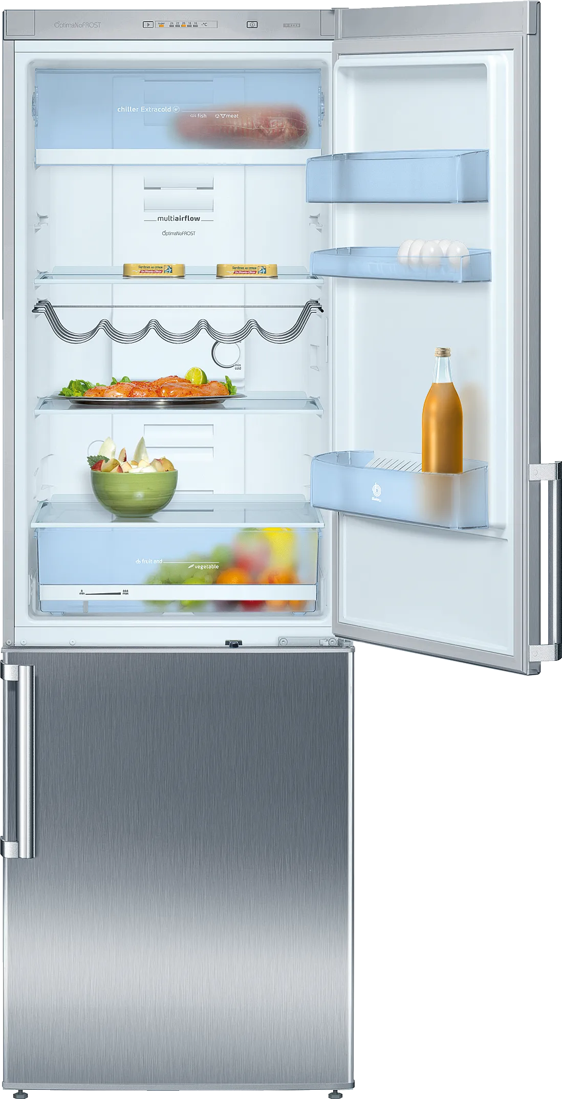  free-standing fridge-freezer with freezer at bottom 186 x 60 cm Inox-look, Total No Frost