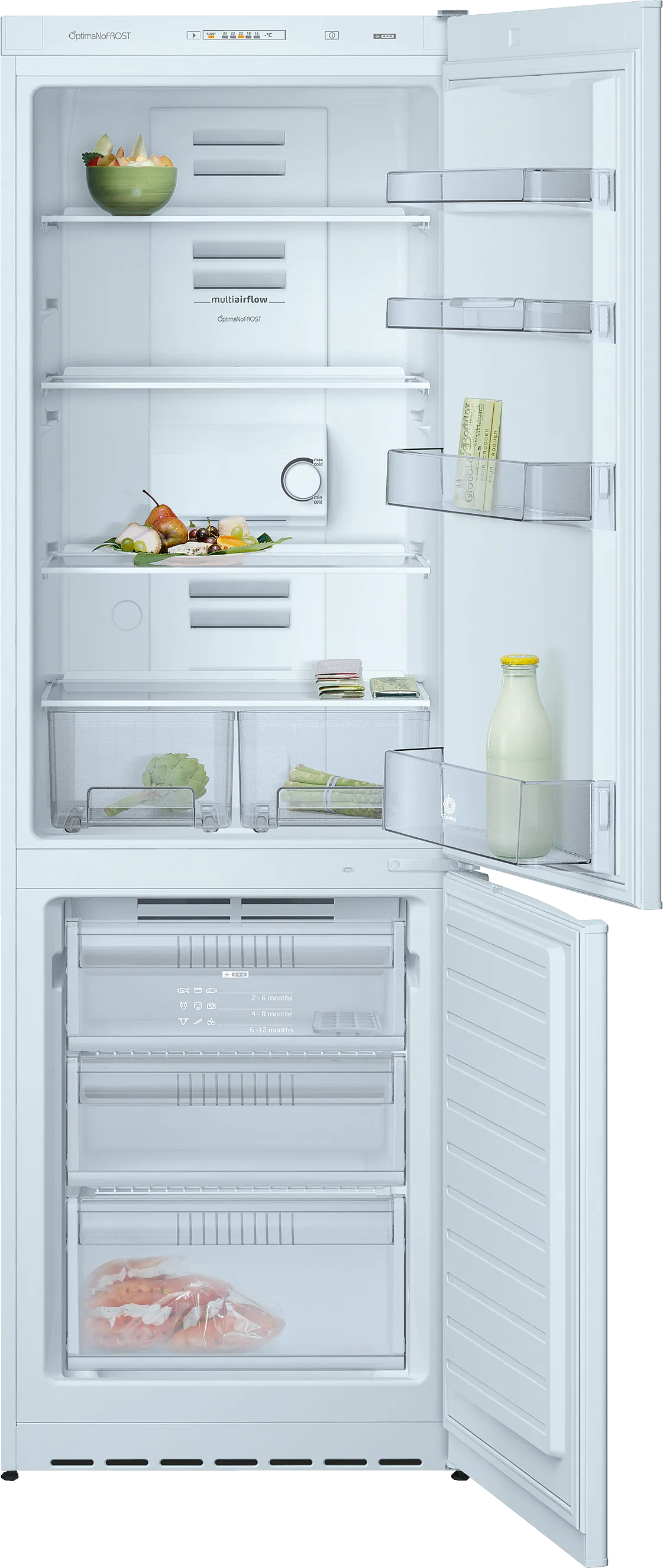  free-standing fridge-freezer with freezer at bottom 186 x 60 cm White, Total No Frost