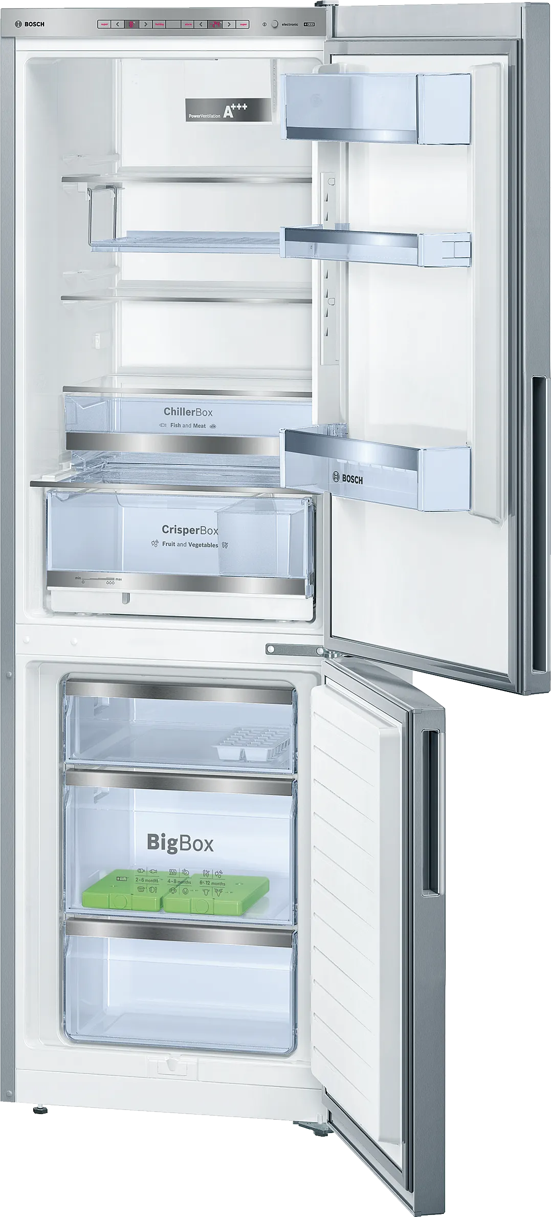 Series 6 free-standing fridge-freezer with freezer at bottom 186 x 60 cm Stainless steel look