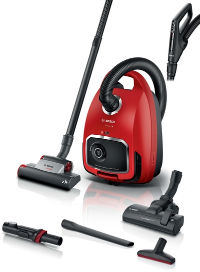 BOSCH Bodenstaubsauger ProAnimal Serie 6 BGL6TPET, Ideal Für Tierhaare Und Allergiker, 700 W, mit Beutel, Hygiene-Filter, Für Parkett, Teppich, Fliesen, Starke Saugkraft, Rot