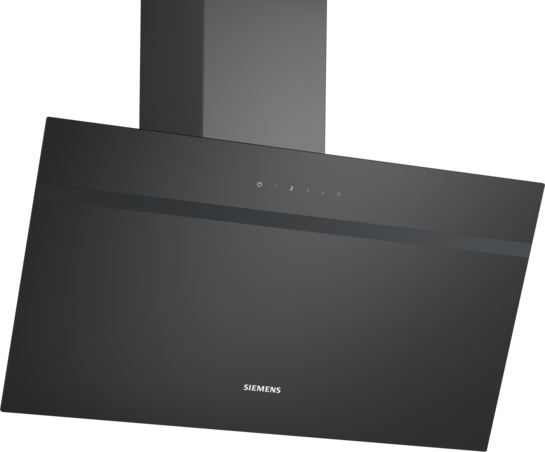 Siemens iQ100 Vägghängd köksfläkt 80 cm Klarglas med svart tryck, Svart LC85KDK60