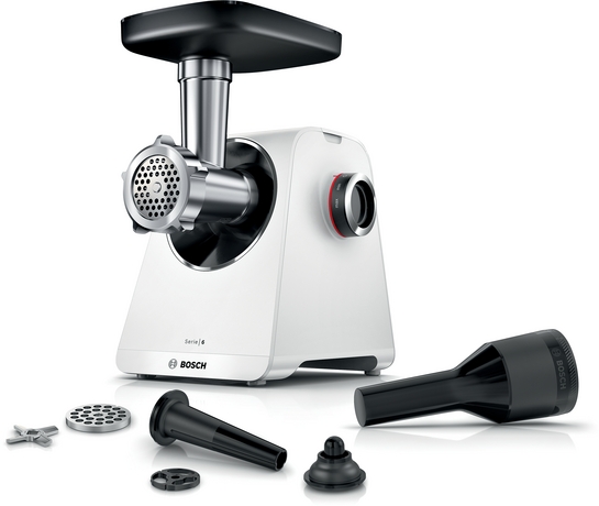 BOSCH Serie 6 Fleischwolf MultiPower 2100 W Weiß, Weiß MFWS607W