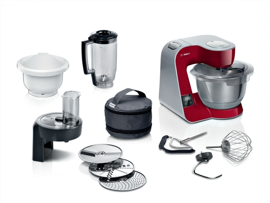 Bosch Produktbild: Bosch Serie 4 Küchenmaschine mit Waage MUM 5 1000 W Rot, silber