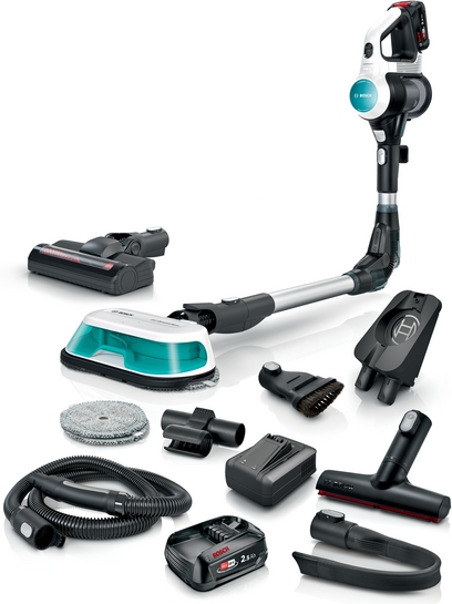 BOSCH Akku-Staubsauger 2in1 Saugen &amp; Wischen Unlimited 7 ProHygienic Aqua Weiß
