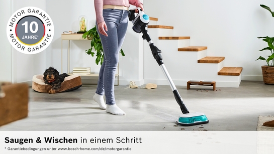 BOSCH Akku-Stielstaubsauger Unlimited 7 ProHygienic Aqua BKS71HYG1, 2in1 Saugen & Wischen, beutellos, Knickrohr, Hygiene-Filter, 10 J. Motorgarantie, Schnellladegerät, weiß