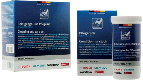 Kit de nettoyage et d'entretien pour les surfaces modernes en acier inoxydable. 100G de poudre de nettoyage et 5 chiffons. 00311964 00311964-1