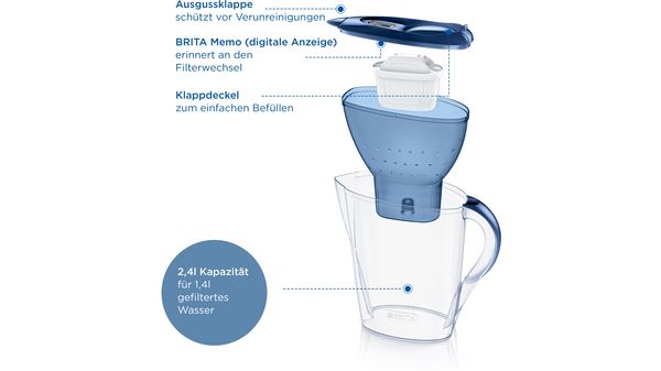 BRITA Wasserfilter-Kanne Marella blau 2,4 L 17008532 17008532-3