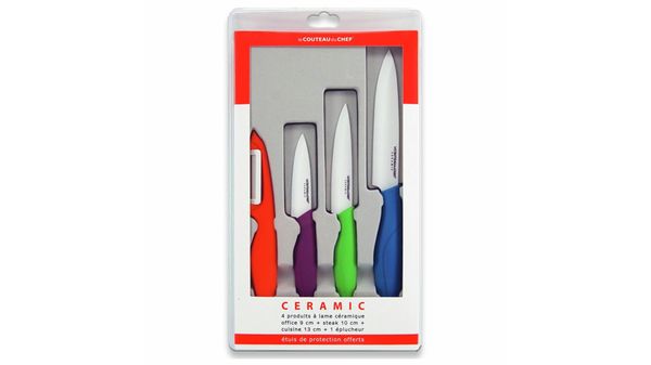 Jeu de couteaux Coffret 4 pièces - 3 couteaux et un rasoir lame céramique manche multicolore. 00578163 00578163-1