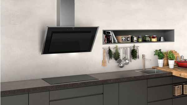 N 90 Wall-mounted cooker hood 90 cm clear glass black printed D95IMT1N0B D95IMT1N0B-6
