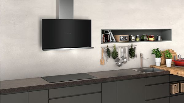 N 70 Wall-mounted cooker hood 90 cm clear glass black printed D95FRM1S0B D95FRM1S0B-5