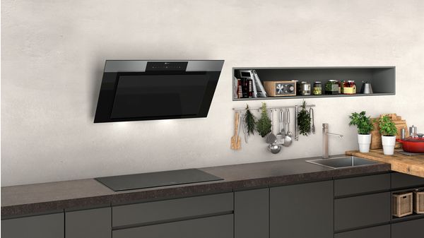N 90 wall-mounted cooker hood 90 cm clear glass black printed D95IPU1N0B D95IPU1N0B-2