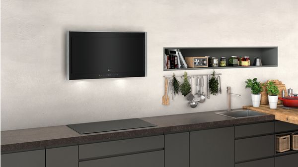 N 90 Wall-mounted cooker hood 90 cm clear glass black printed D95FMS1N0B D95FMS1N0B-3