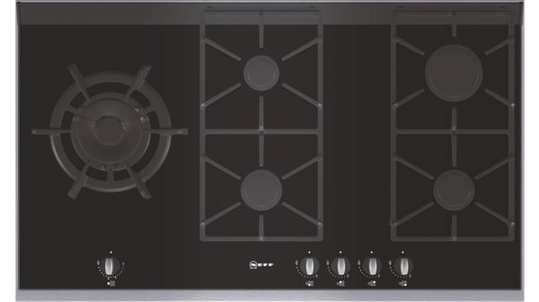 Extra wide gas hob on ceramic glass Black ceramic glass with stainless steel trim T69S86N0 T69S86N0-1