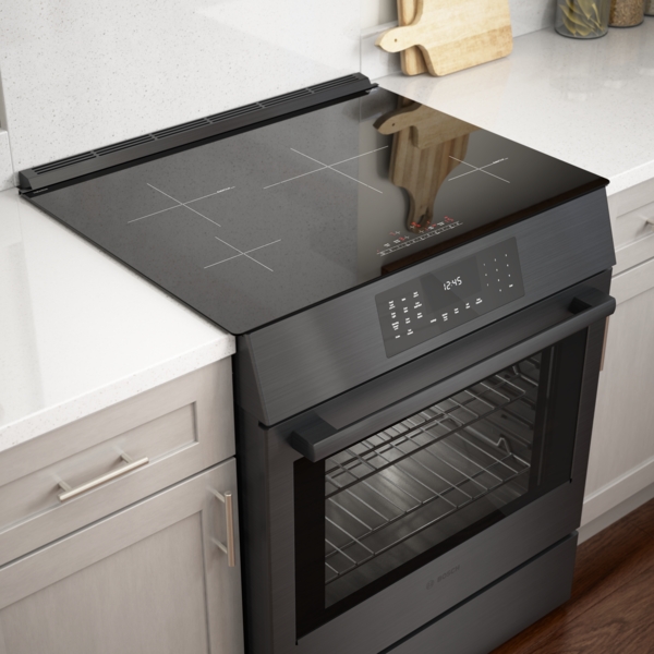 Model: HII8047U | Bosch 800 Series, Induction Slide-in Range, 30'', Black Stainless Steel