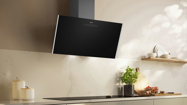 Picture of Neff D83IDK1S0B 80cm Wall-Mounted Cooker Hood in Black and Clear Glass