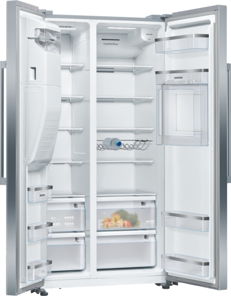 Picture of Siemens KA93GAIDP iQ500 American Style Side by Side Freestanding Fridge Freezer in Brushed Steel Anti-fingerprint