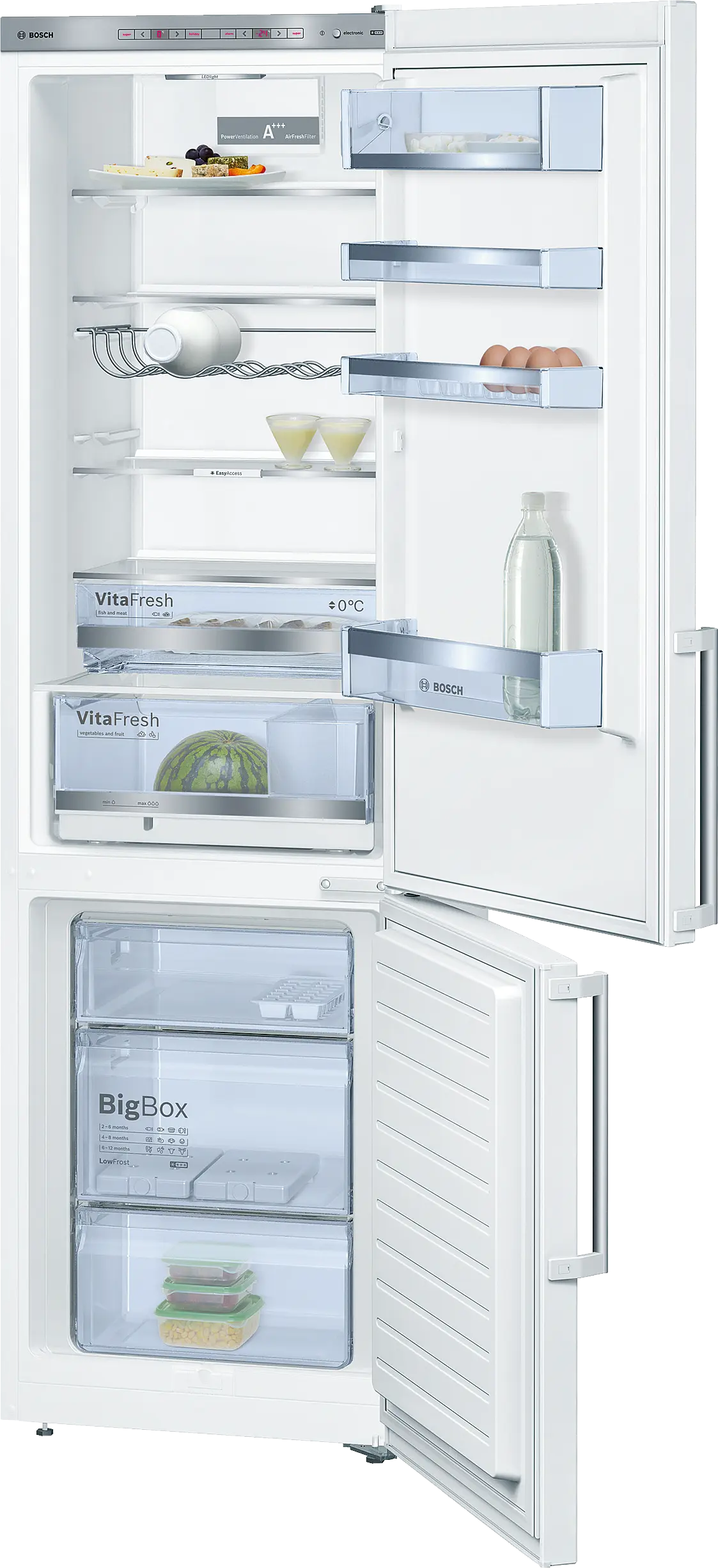 KGE39MW40 free-standing fridge-freezer with freezer at bottom